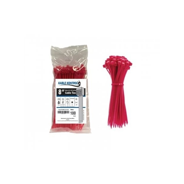 Kable Kontrol Cable Tie, 8 in L, 2.16 in Max Bundle Dia., Pink, Nylon 6/6, 50 lb Strength, 100 PK CT508FL-PK-100 - main